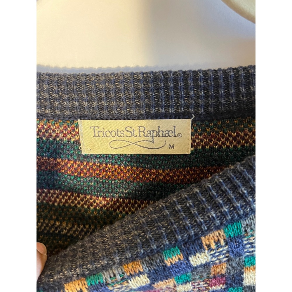 Vintage Tricots St Raphael Crewneck Sweater Mens Medium Geometric Grandpa Knit - Picture 4 of 5